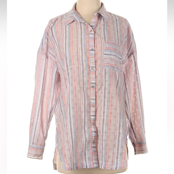 Anthropologie Maeve Breckenridge Striped Button Down Shirt Polka Dot Size XS - Picture 2 of 7
